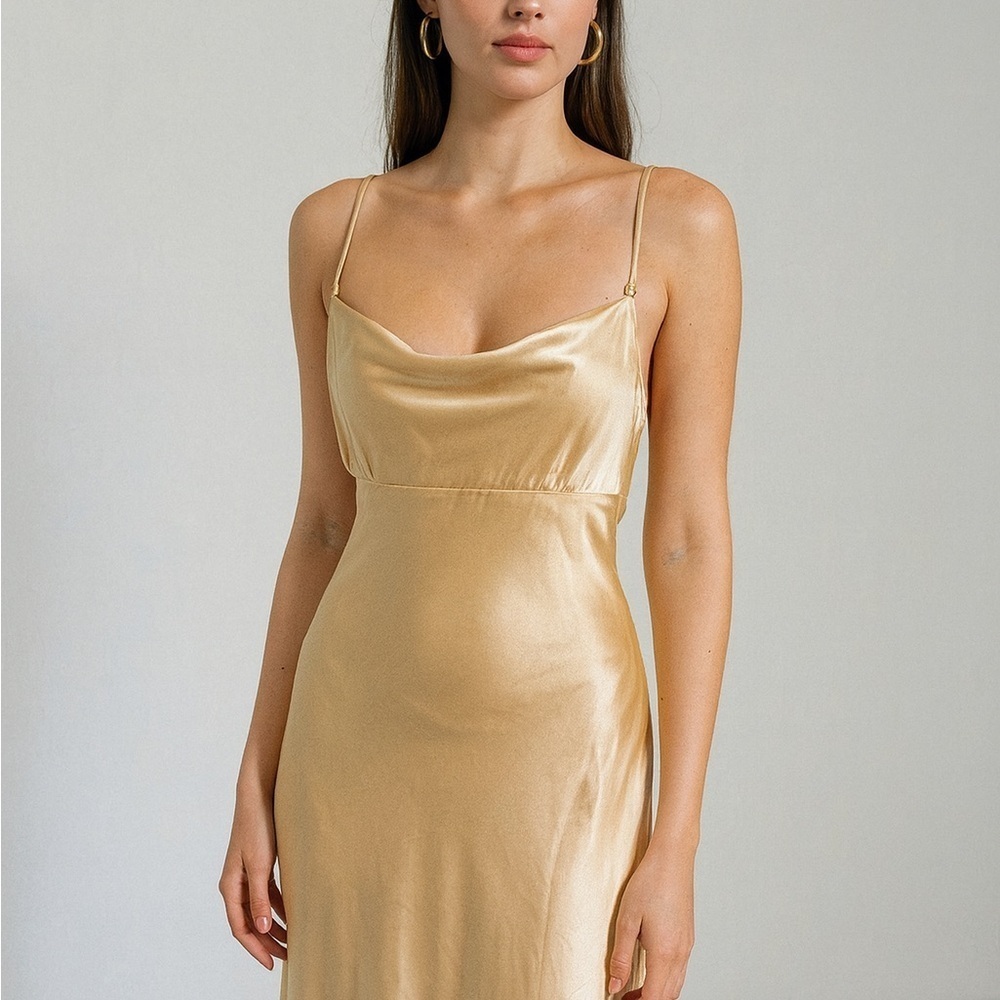 ✨ Vintage Gold Satin Slip Dress — Minimal Chic Old Money Elegance L